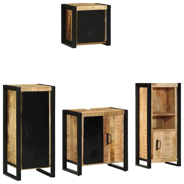 vidaXL Badezimmermöbel-Set 4 pcs Braun und Schwarz Massivholz Mango