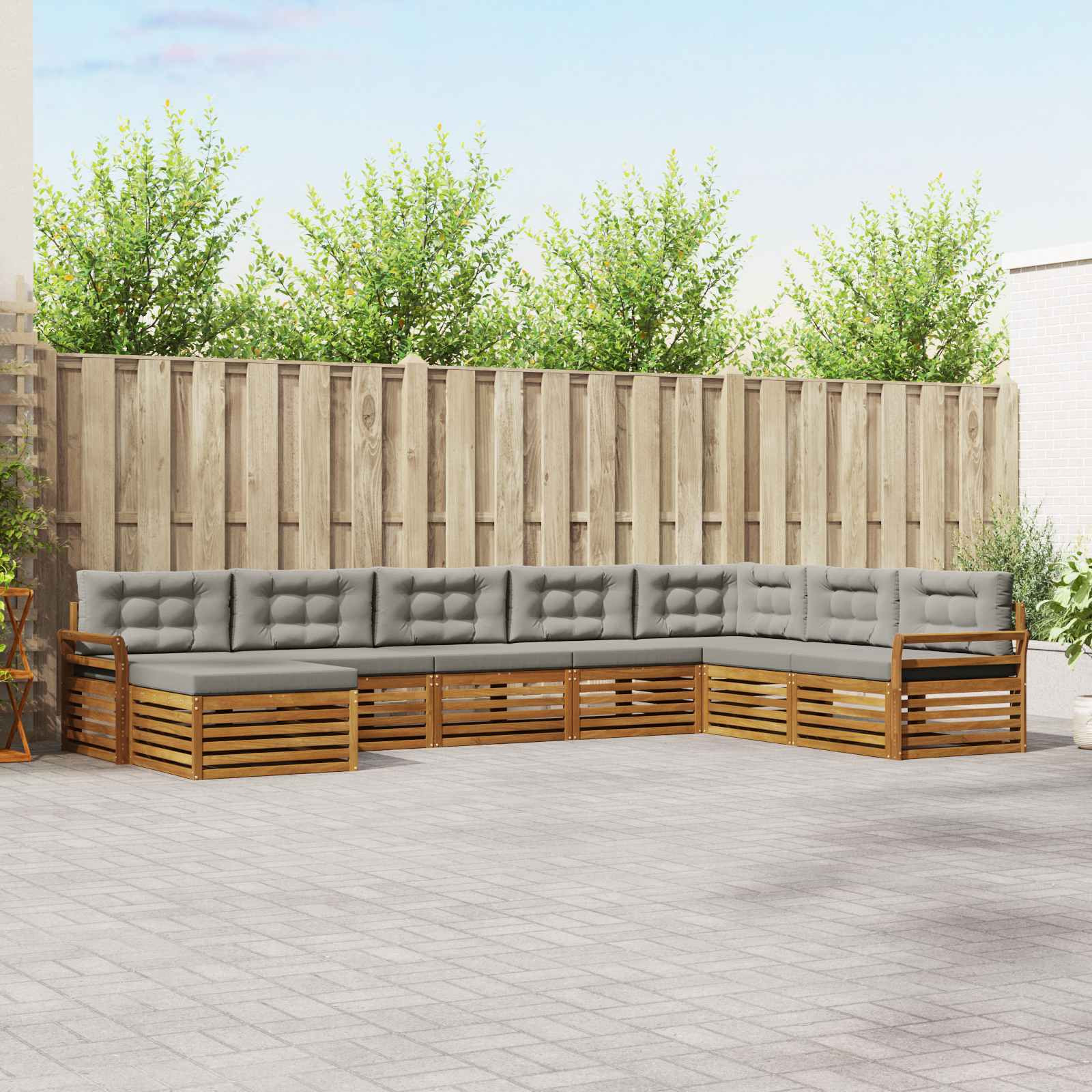 vidaXL Outdoor-Sofagarnitur mit Kissen 8 pcs Natürlich und Hellgrau