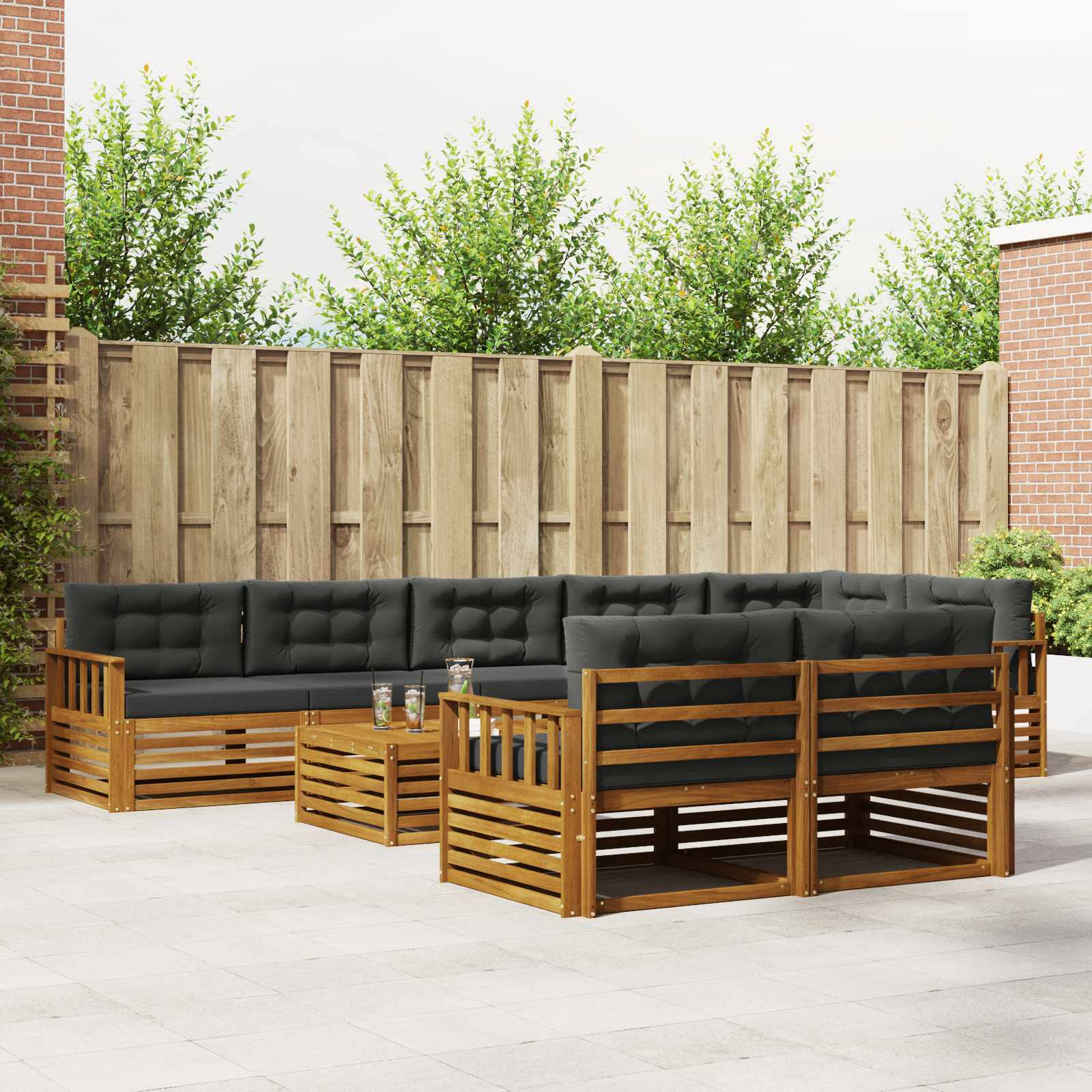 vidaXL Outdoor-Sofagarnitur mit Kissen 9 pcs Natur und Anthrazit