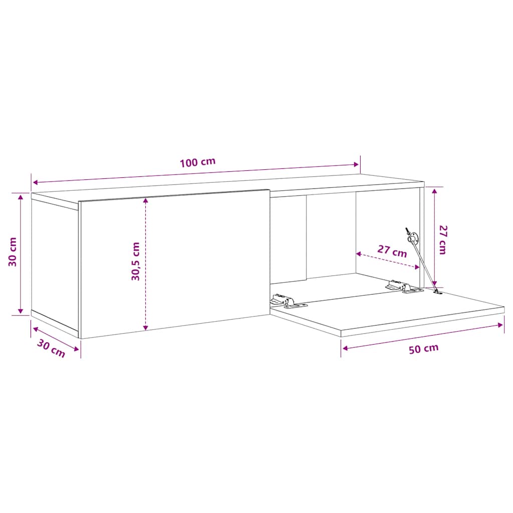 vidaXL TV-Wandschränke 2 Stk. Schwarz 100x30x30 cm Holzwerkstoff