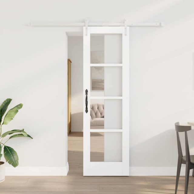vidaXL Schiebetür Weiß 61 x 198,5 cm Massivholz Kiefer und Glas
