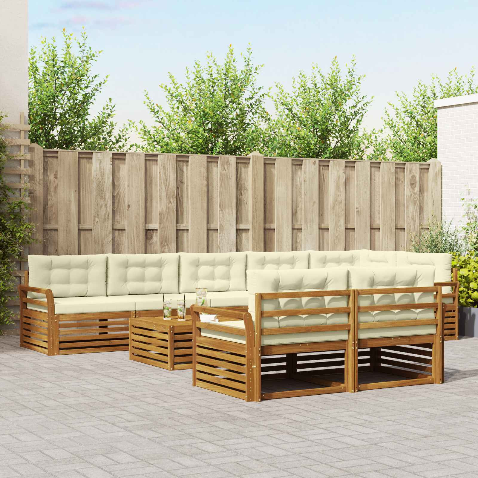 vidaXL Outdoor-Sofagarnitur mit Kissen 9 pcs Natur und Creme