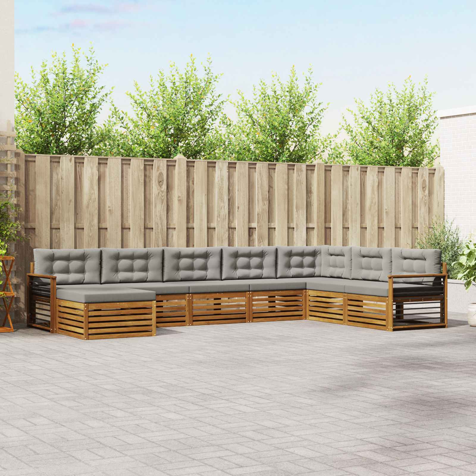 vidaXL Outdoor-Sofagarnitur mit Kissen 8 pcs Natürlich und Hellgrau