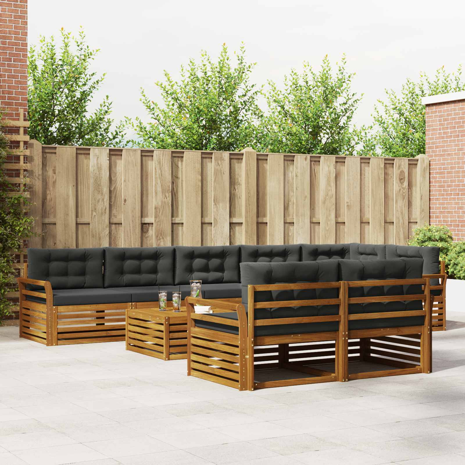 vidaXL Outdoor-Sofagarnitur mit Kissen 9 pcs Natur und Anthrazit