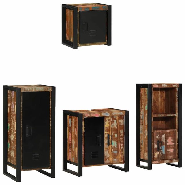 vidaXL Badezimmermöbel-Set mit Regal 4 pcs Massives upgecyceltes Holz