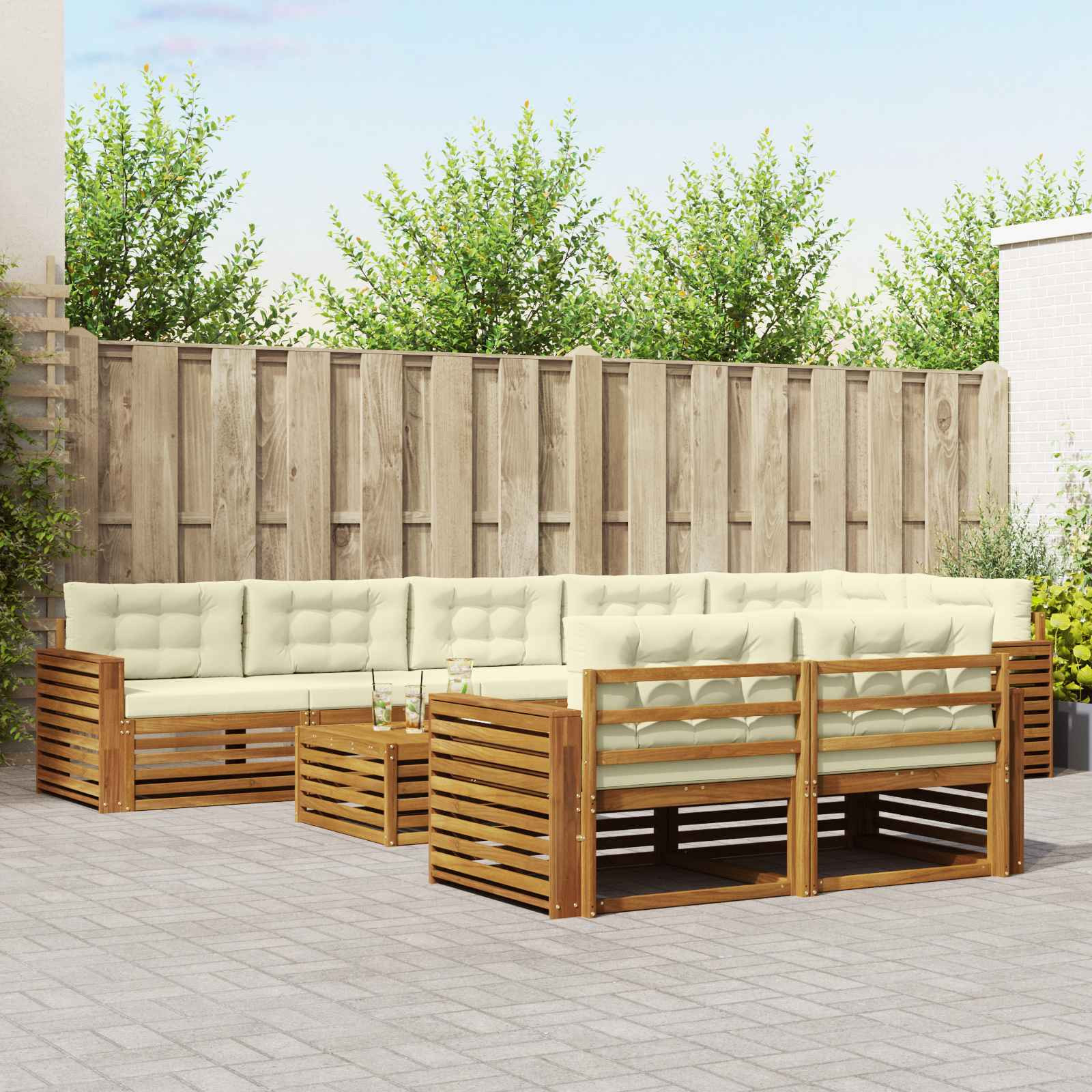 vidaXL Outdoor-Sofagarnitur mit Kissen 9 pcs Natur und Creme