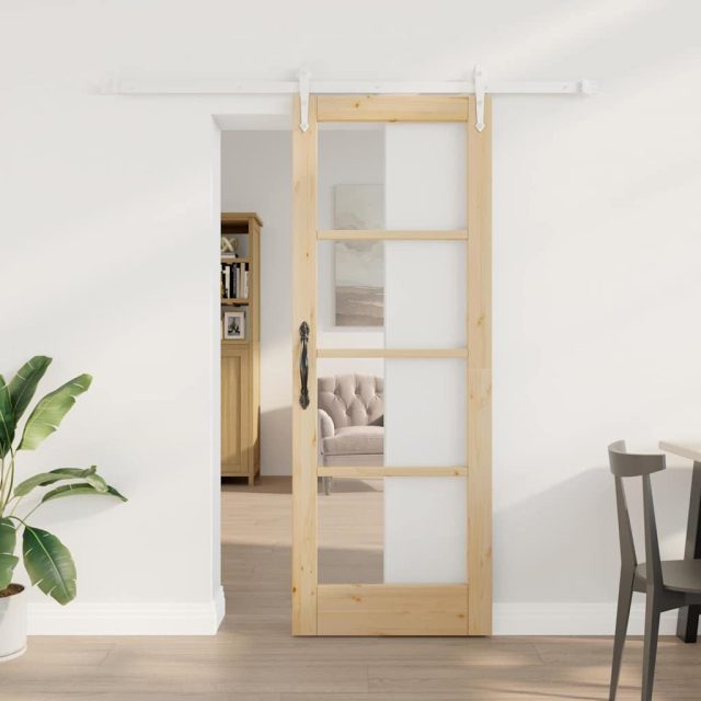 vidaXL Schiebetür Natur 73,5 x 198,5 cm Massivholz Kiefer und Glas