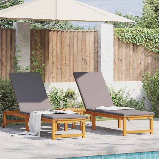 vidaXL Sonnenliege 2 pcs Braun 202 x 53 x 89 cm Massivholz Akazie