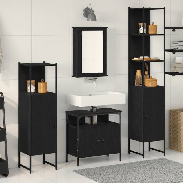 vidaXL Badezimmermöbel Set 4 pcs Schwarz Eichen-Optik Holzwerkstoff