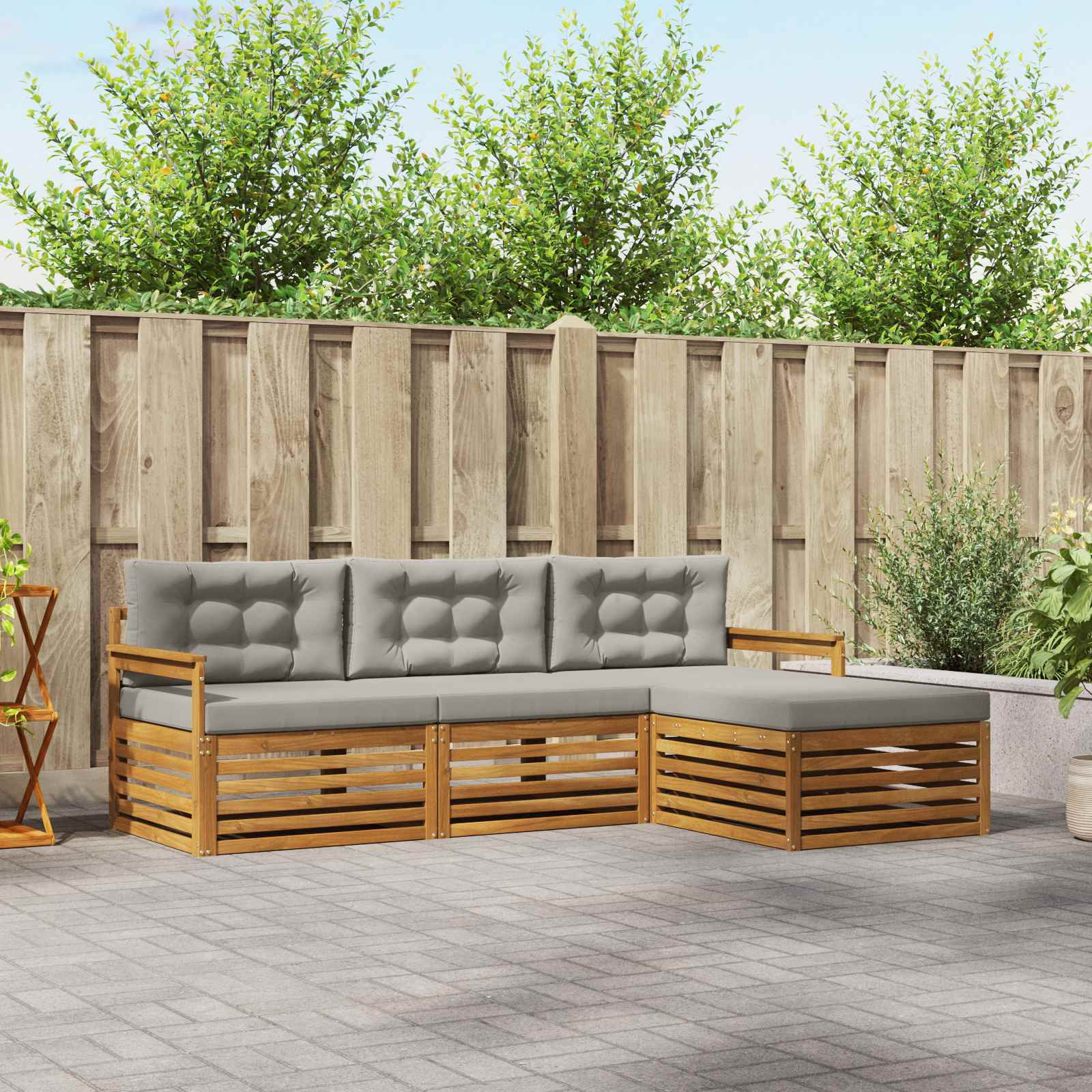 vidaXL Outdoor-Sofagarnitur mit Kissen Natürlich und Hellgrau