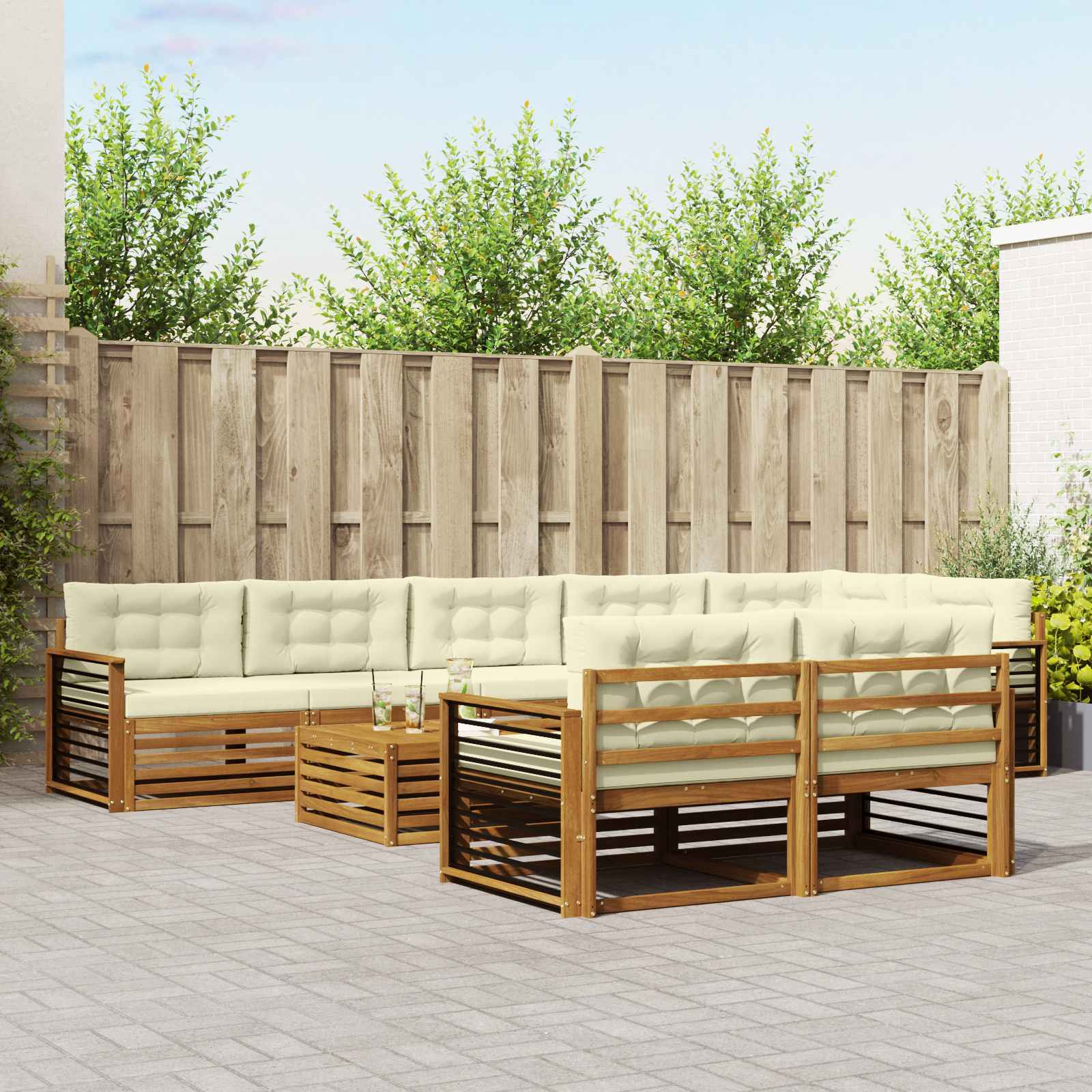 vidaXL Outdoor-Sofagarnitur mit Kissen 9 pcs Natur und Creme