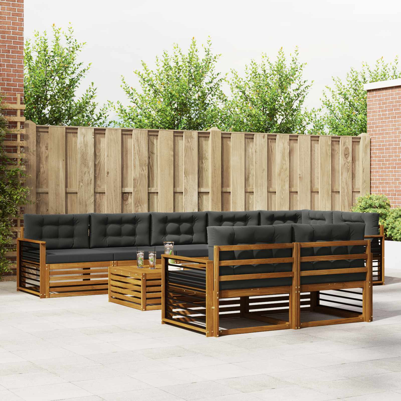 vidaXL Outdoor-Sofagarnitur mit Kissen 9 pcs Natur und Anthrazit