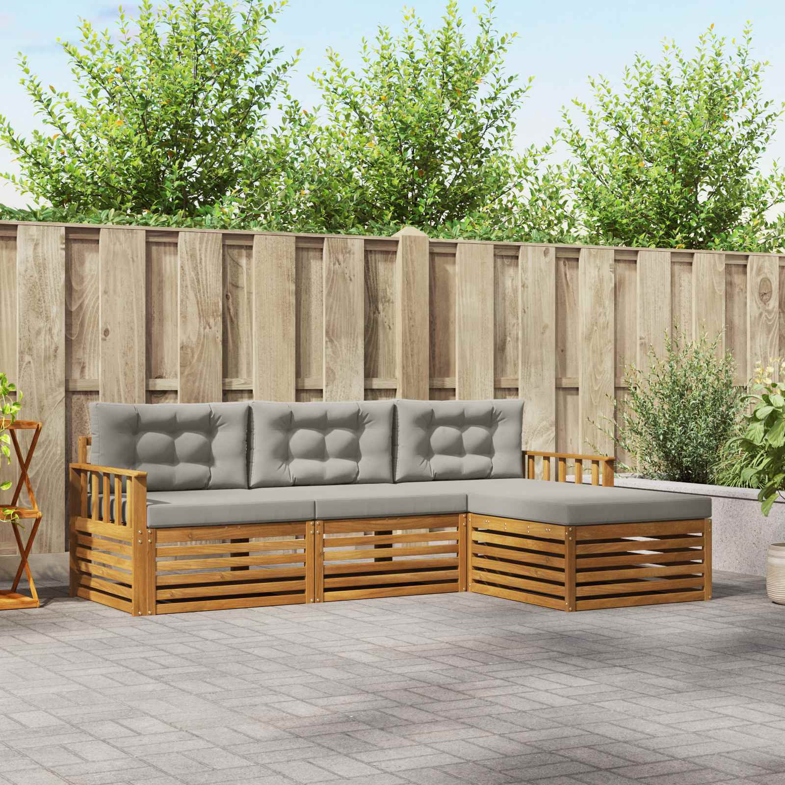vidaXL Outdoor-Sofagarnitur mit Kissen Natürlich und Hellgrau