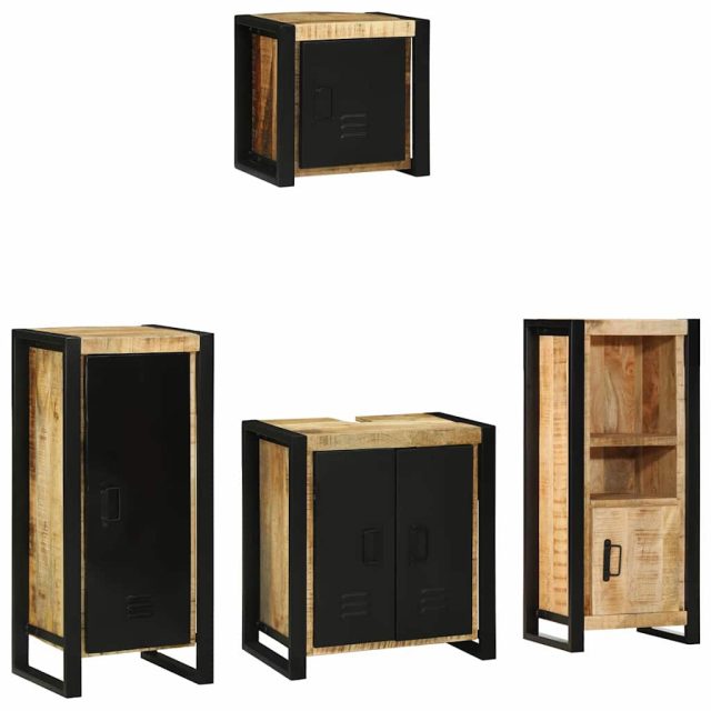 vidaXL Badezimmermöbel-Set 4 pcs Braun und Schwarz Massivholz Mango