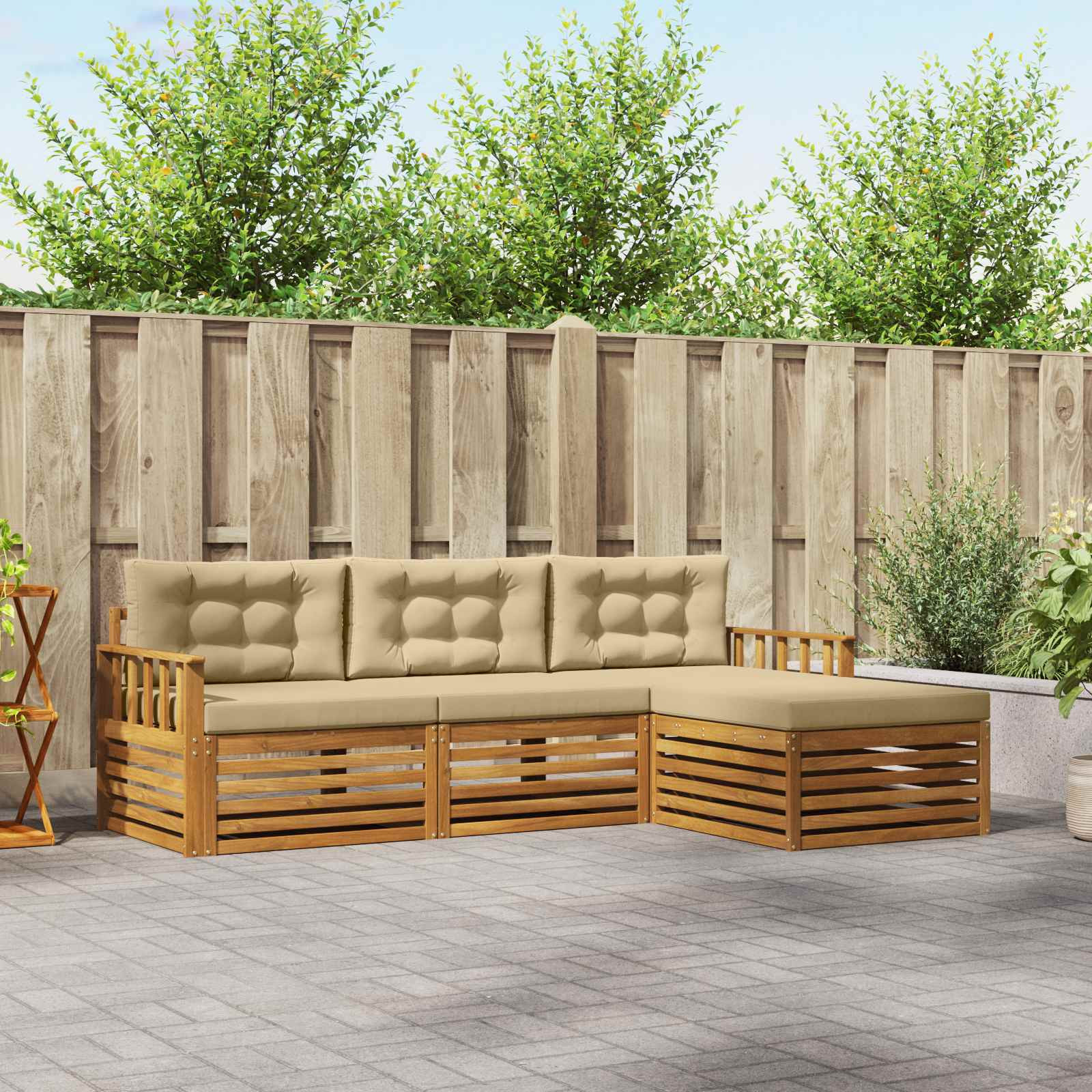 vidaXL Outdoor-Sofagarnitur Natur und Beige 249,5 x 162,5 x 73 cm