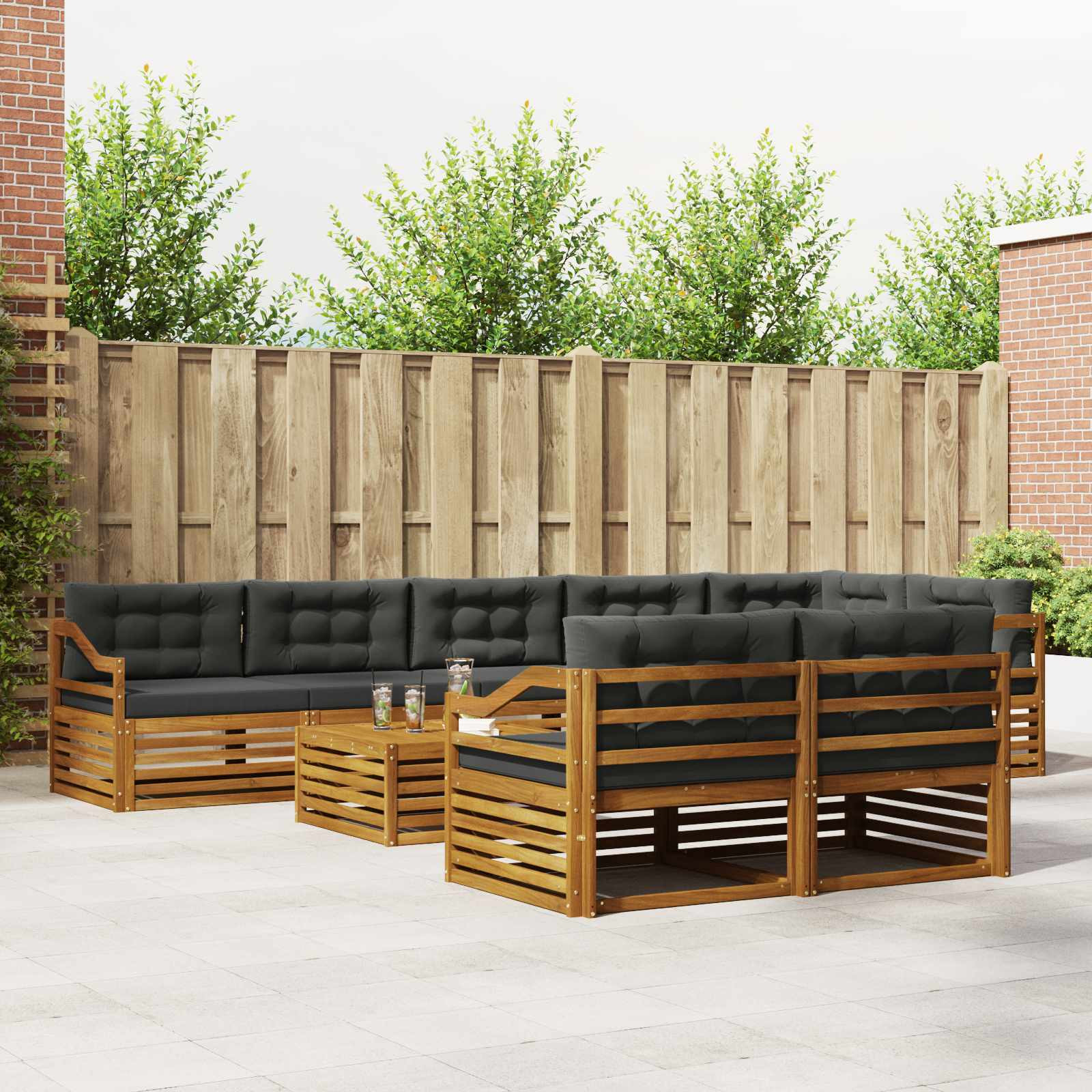 vidaXL Outdoor-Sofagarnitur mit Kissen 9 pcs Natur und Anthrazit