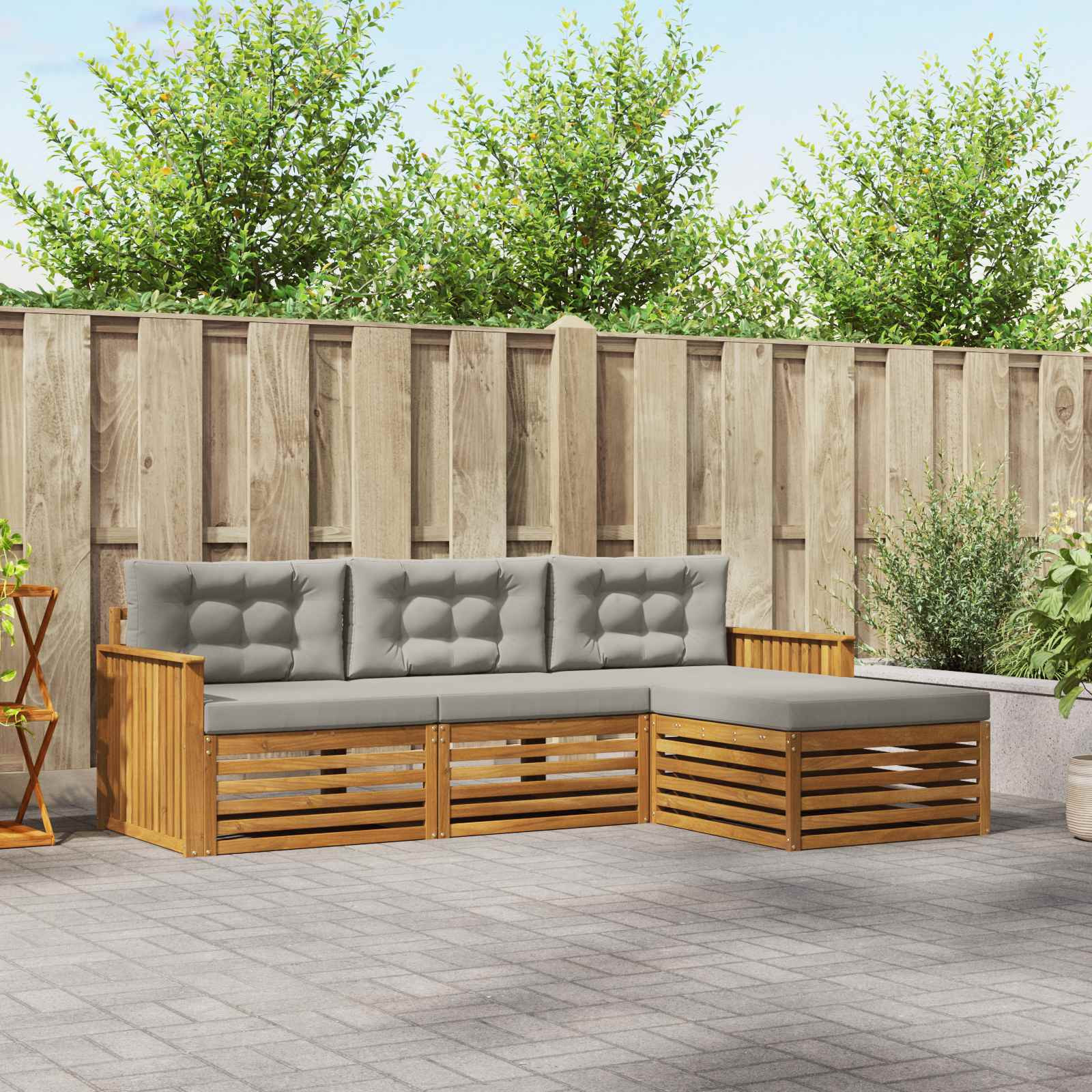 vidaXL Outdoor-Sofagarnitur mit Kissen Natürlich und Hellgrau