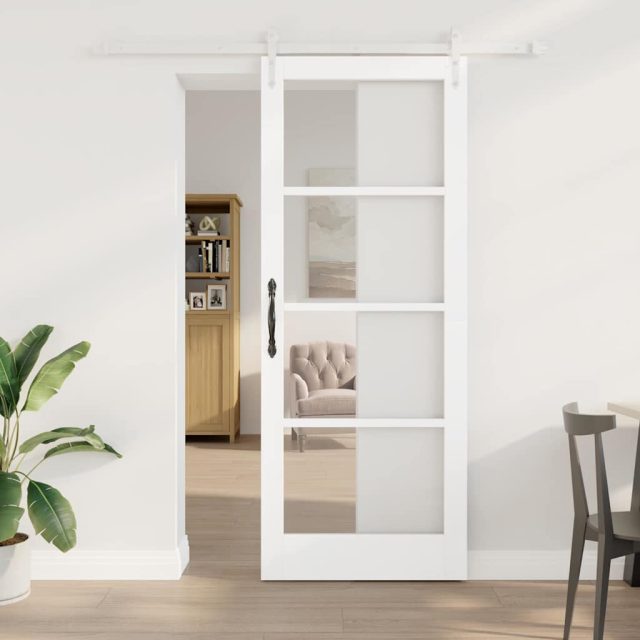 vidaXL Schiebetür Weiß 83 x 211 cm Massivholz Kiefer und Glas