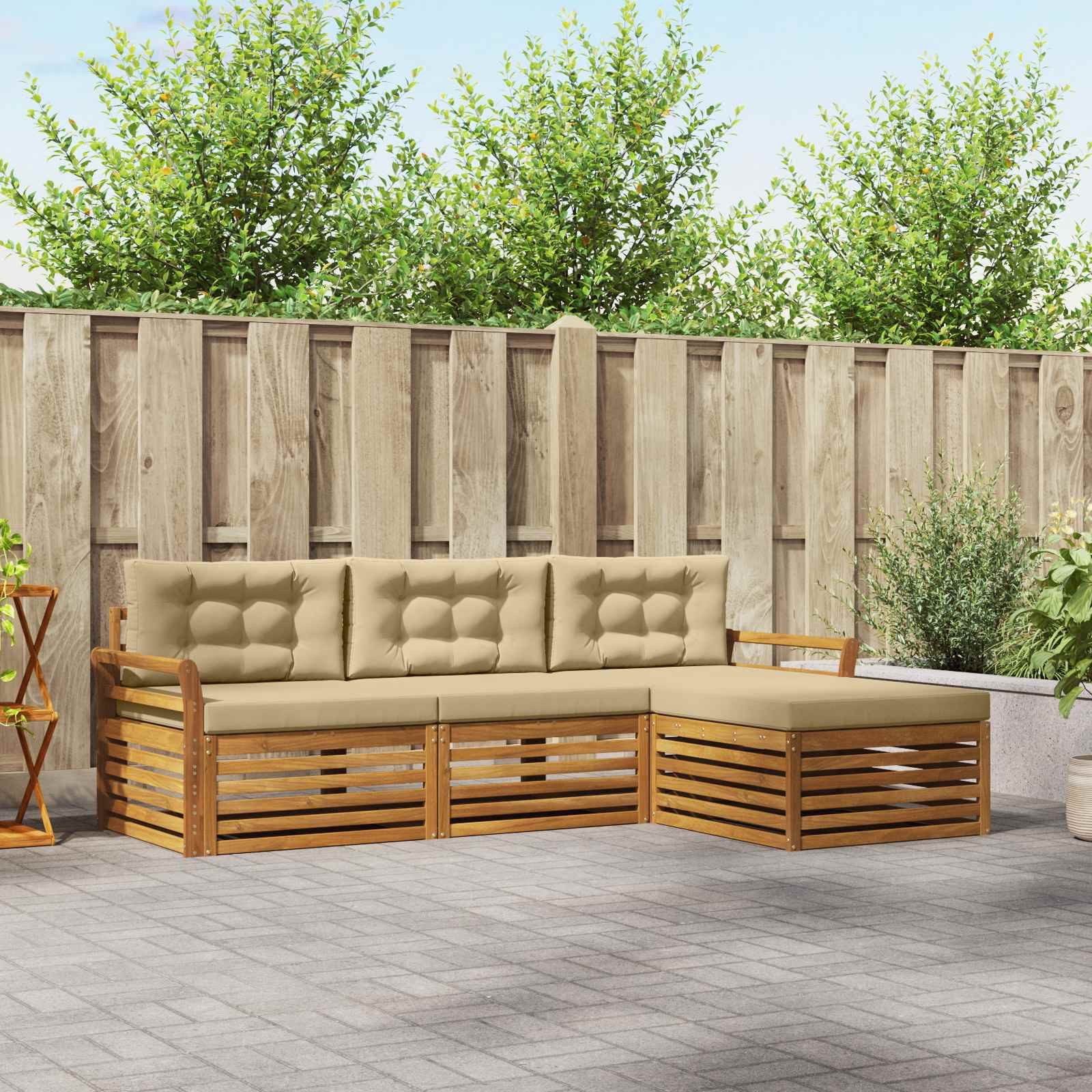 vidaXL Outdoor-Sofagarnitur Natur und Beige 254 x 162,5 x 73 cm