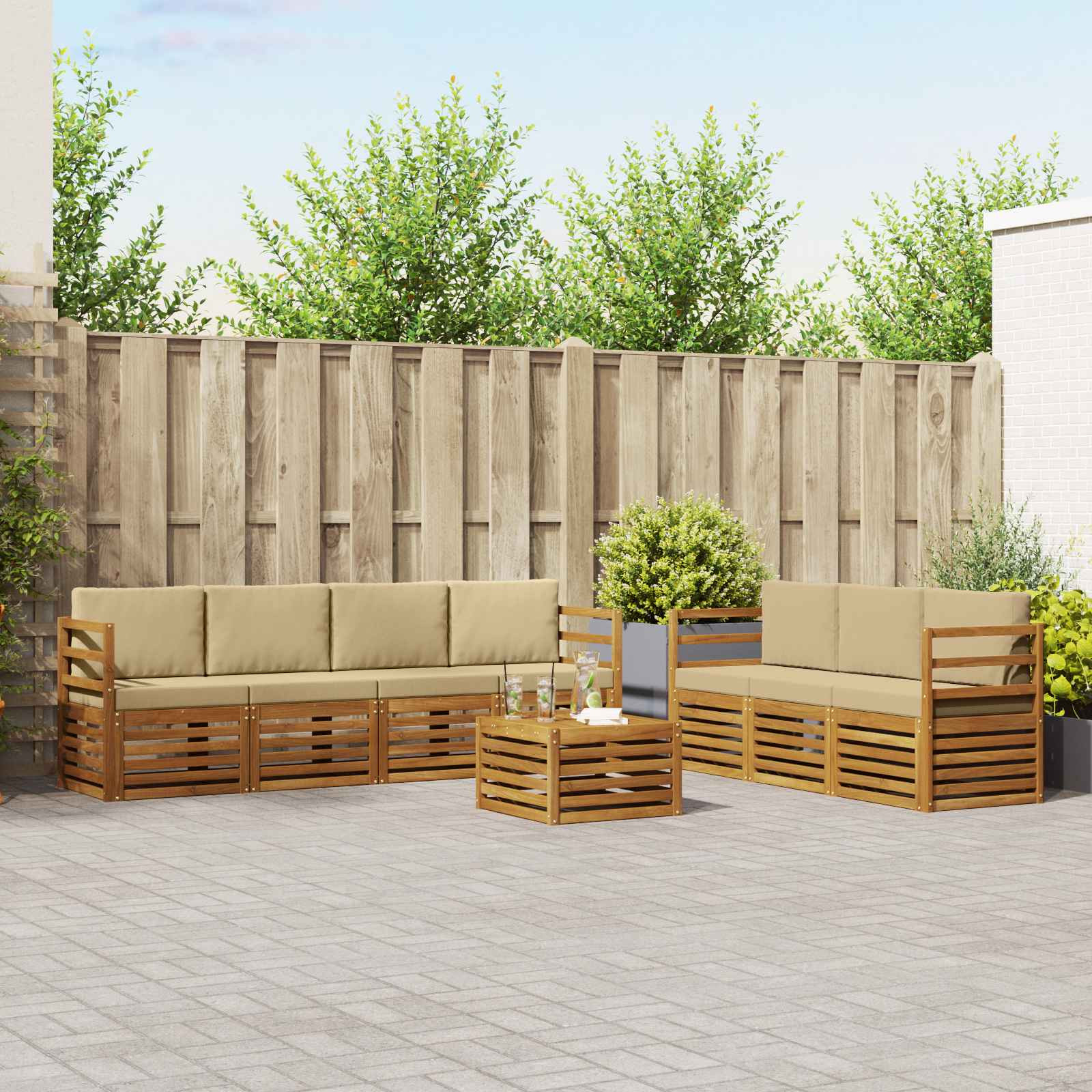 vidaXL Sofagarnituren 8 pcs Natur und Beige Massivholz Akazie