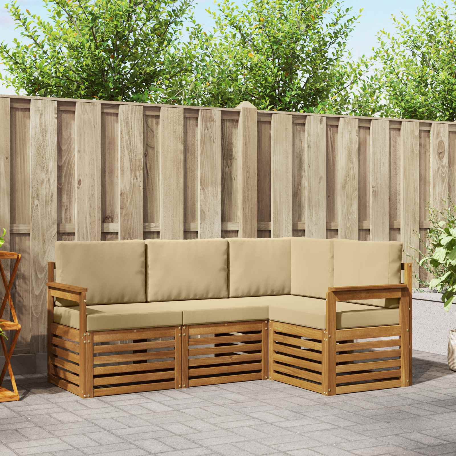 vidaXL Sofagarnituren 4 pcs Natur und Beige Massivholz Akazie