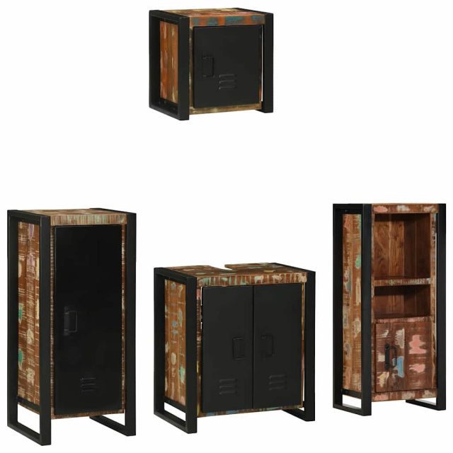 vidaXL Badezimmermöbel-Set mit Regal 4 pcs Massives upgecyceltes Holz