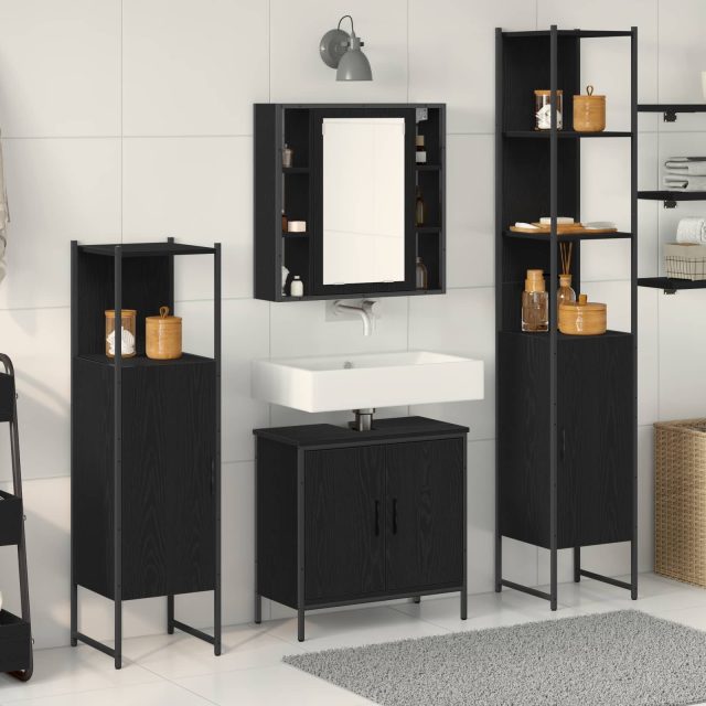 vidaXL Badezimmermöbel-Set mit Regal 4 pcs Schwarz Holzwerkstoff