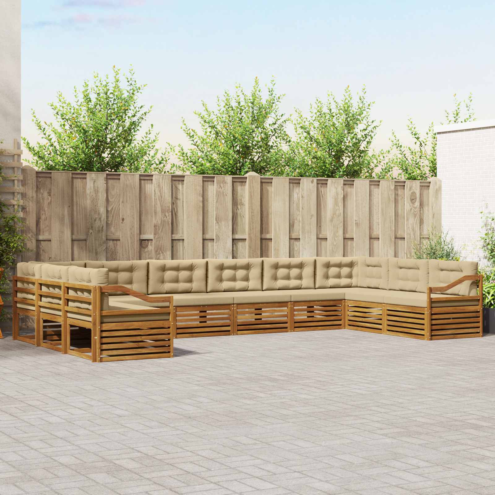 vidaXL Sofagarnituren 10 Stk. Natur und Beige Massivholz Akazie