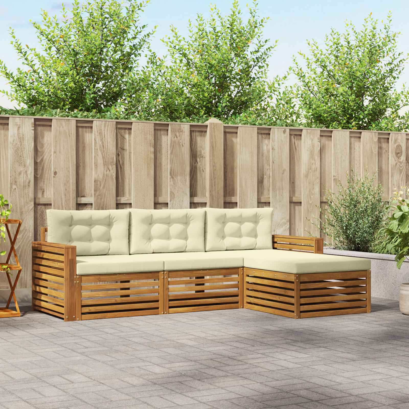 vidaXL Outdoor-Sofagarnitur Natur und Creme 257,5 x 162,5 x 73 cm
