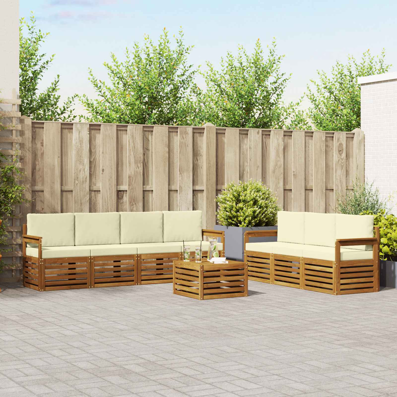 vidaXL Sofagarnituren 8 pcs Natur und Creme Massivholz Akazie