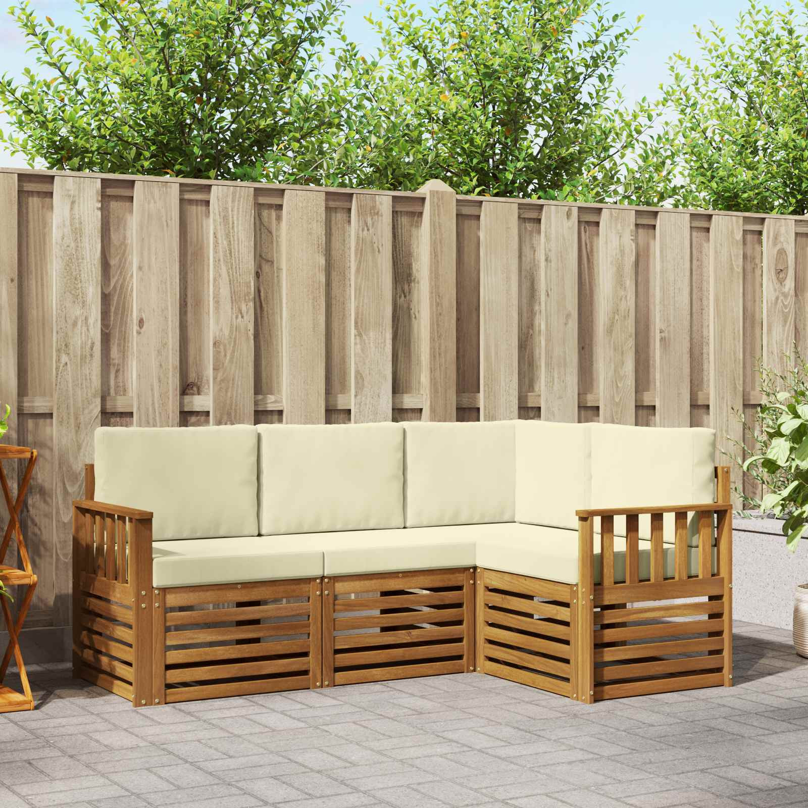 vidaXL Sofagarnituren 4 pcs Natur und Creme Massivholz Akazie