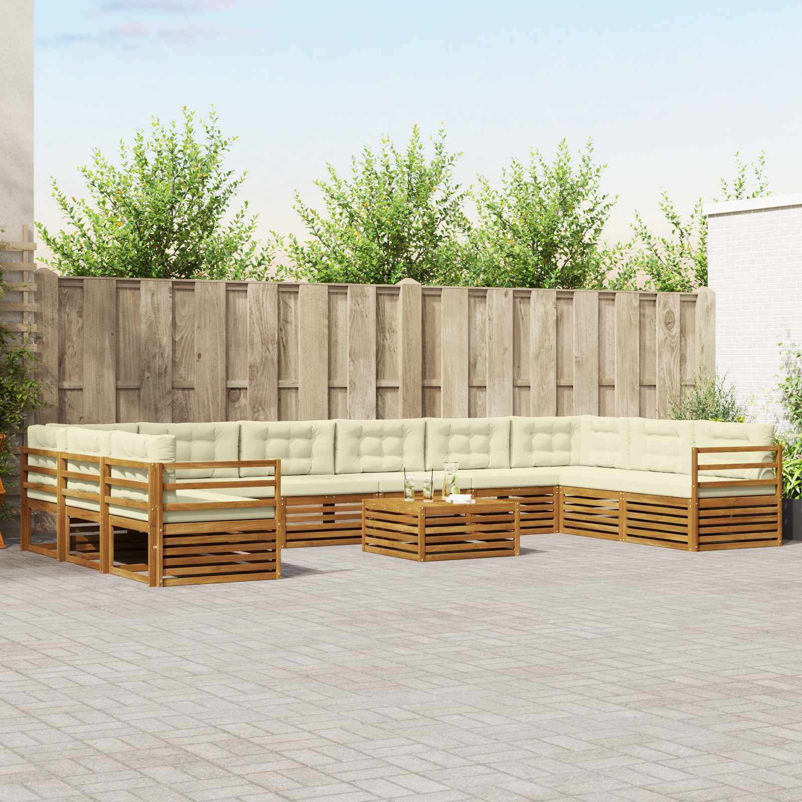 vidaXL Sofagarnituren 11 pcs Natur und Creme Massivholz Akazie