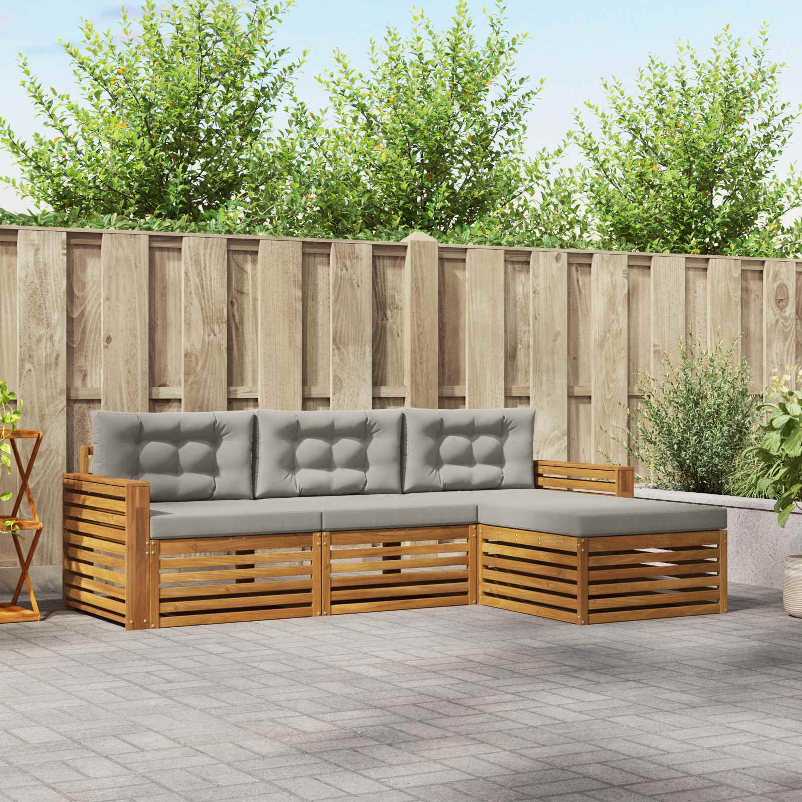 vidaXL Outdoor-Sofagarnitur mit Kissen Natürlich und Hellgrau