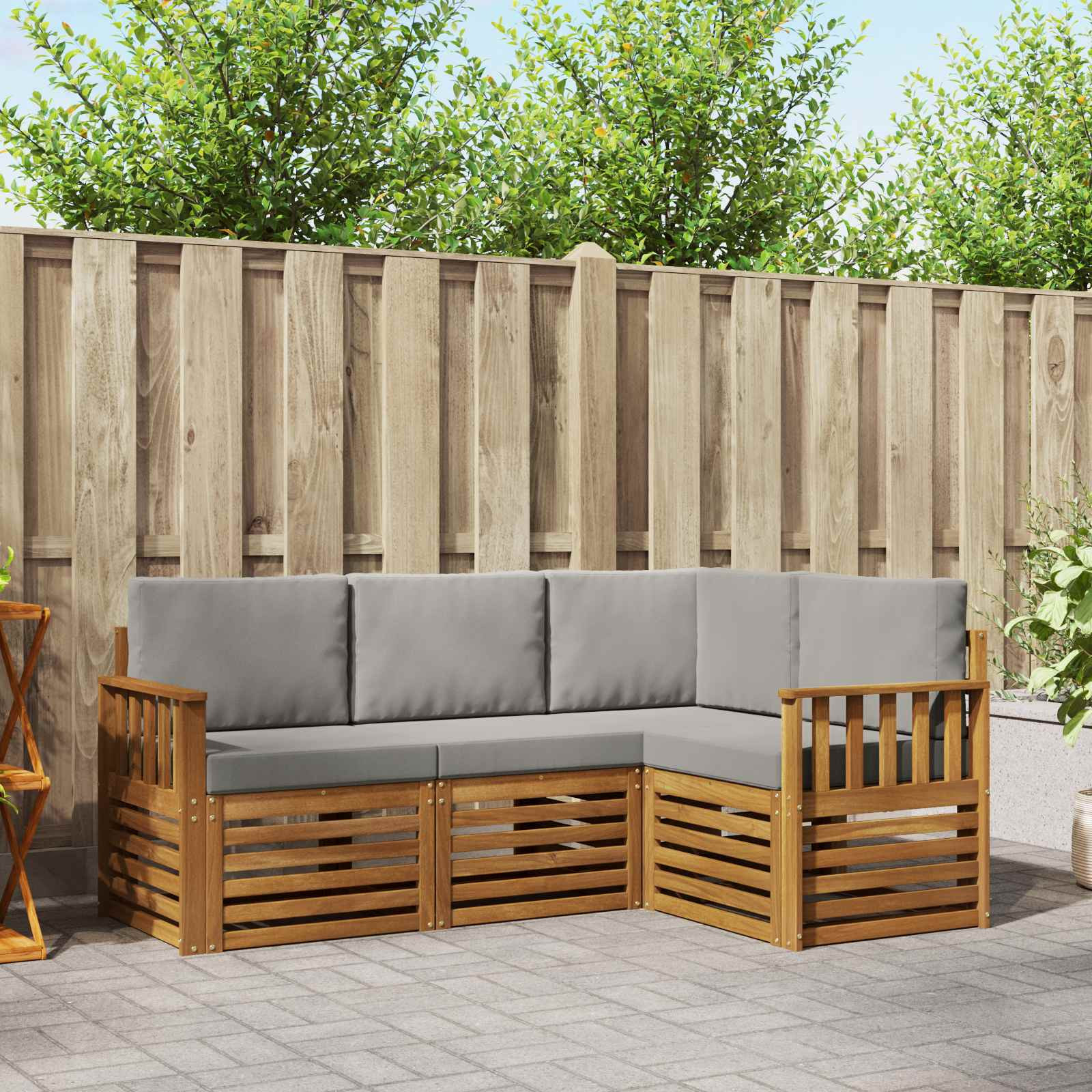 vidaXL Sofagarnituren 4 pcs Natürlich und Hellgrau Massivholz Akazie