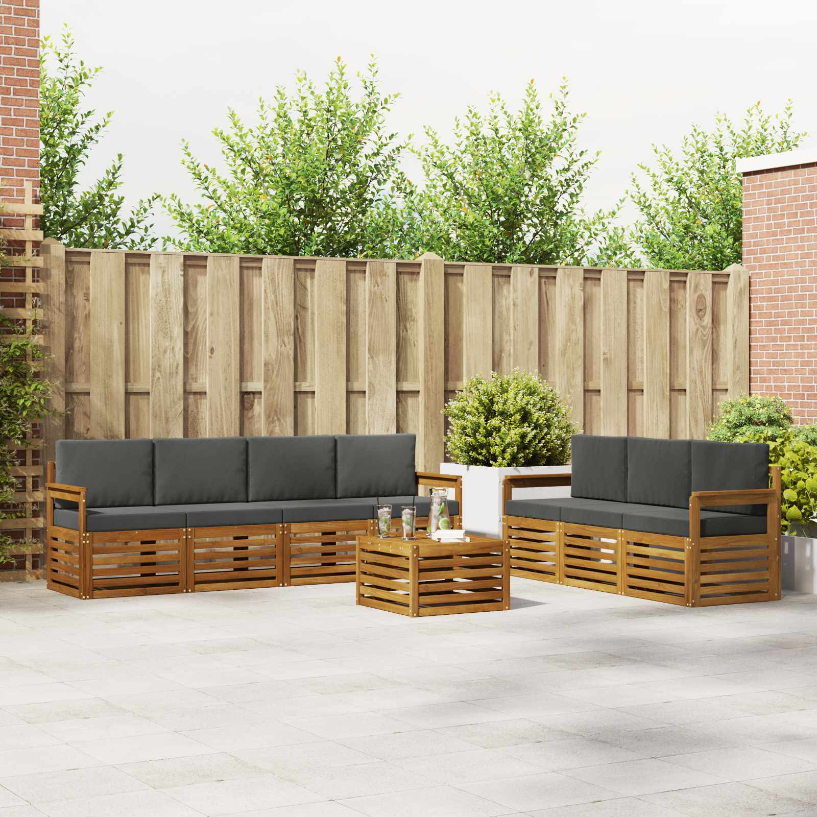 vidaXL Sofagarnituren 8 pcs Natur und Anthrazit Massivholz Akazie