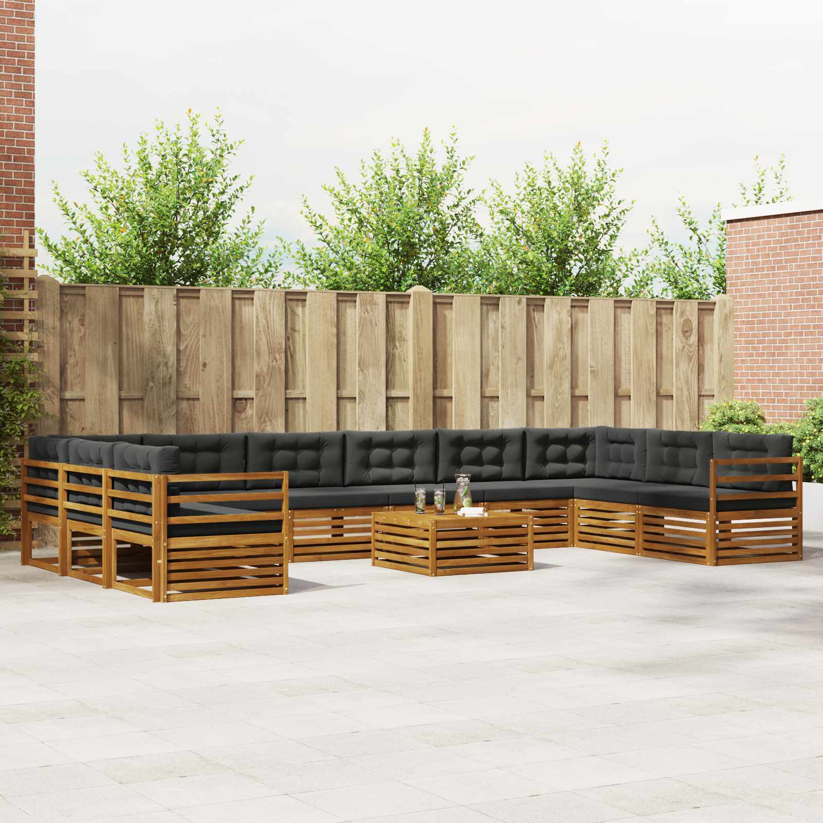 vidaXL Sofagarnituren 11 pcs Natur und Anthrazit Massivholz Akazie
