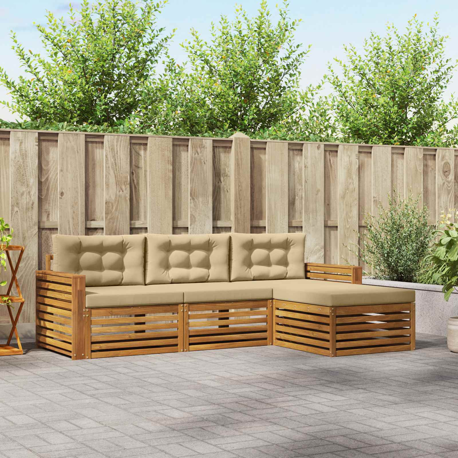 vidaXL Outdoor-Sofagarnitur Natur und Beige 257,5 x 162,5 x 73 cm