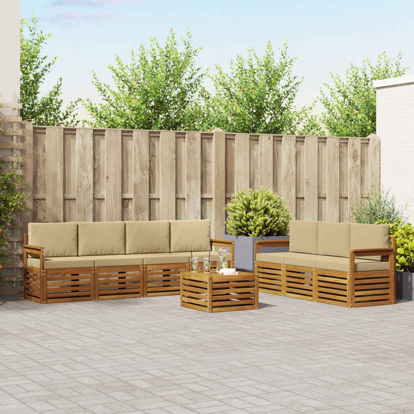 vidaXL Sofagarnituren 8 pcs Natur und Beige Massivholz Akazie