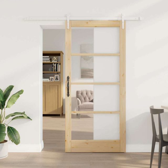 vidaXL Schiebetür Natur 93 x 202 cm Massivholz Kiefer und Glas