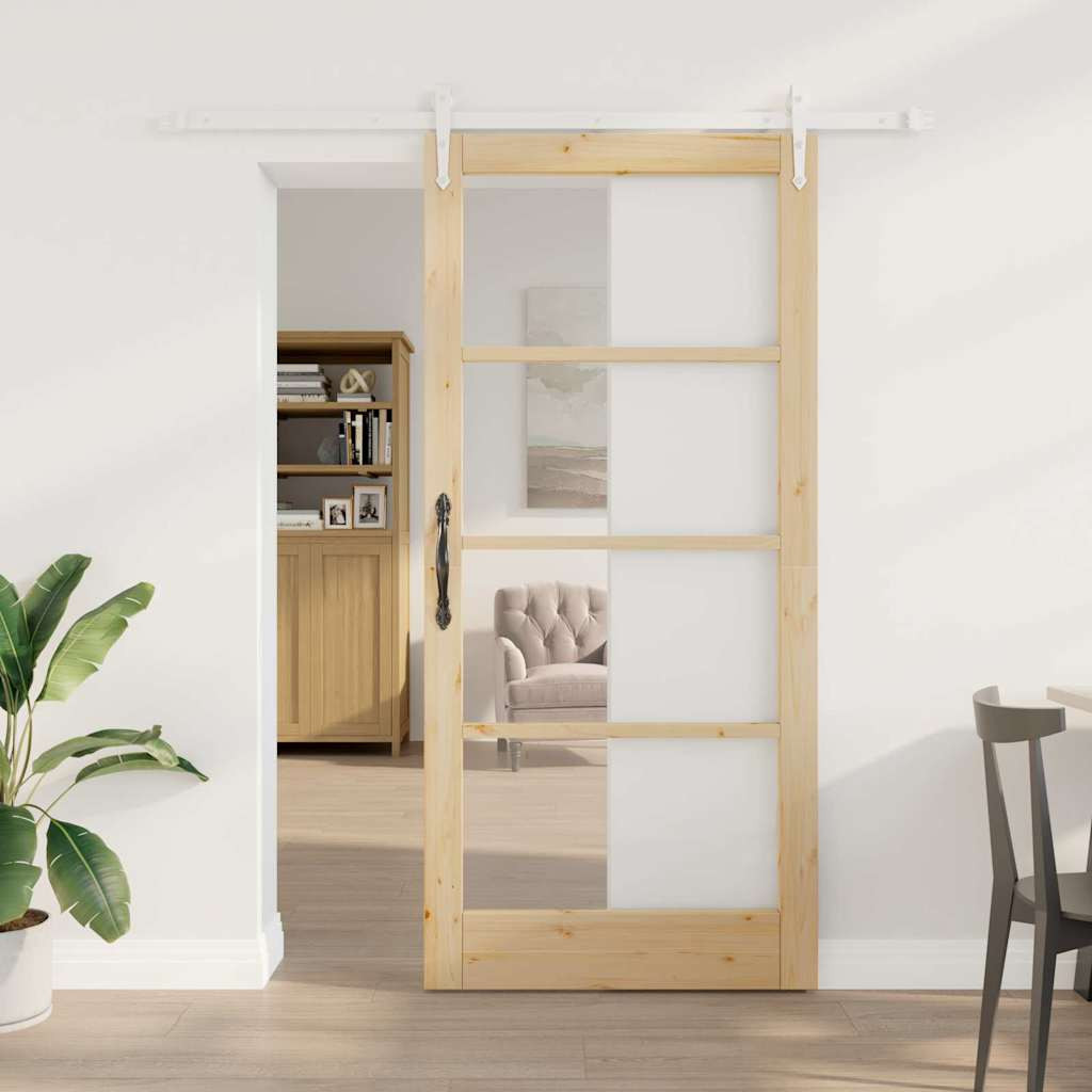 vidaXL Schiebetür Natur 93 x 202 cm Massivholz Kiefer und Glas