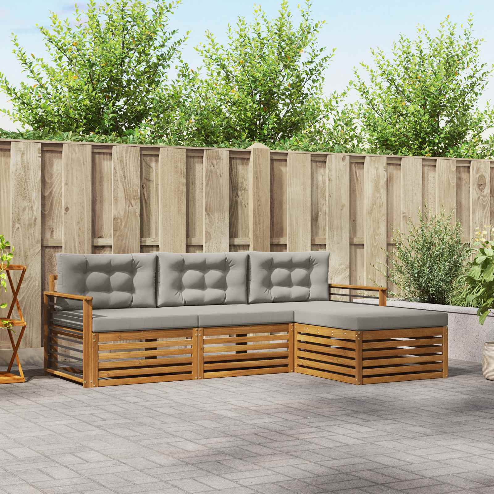 vidaXL Outdoor-Sofagarnitur mit Kissen Natürlich und Hellgrau