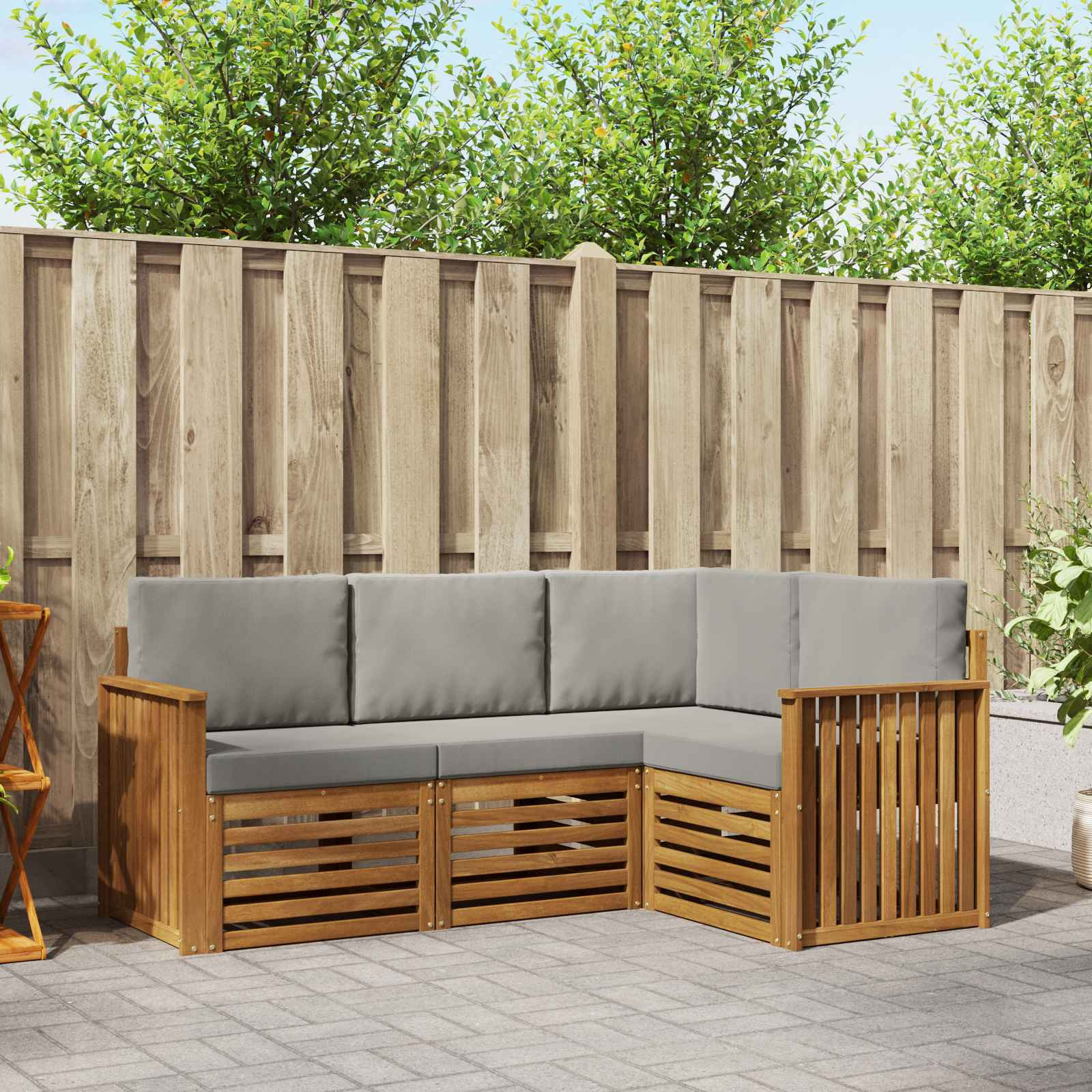 vidaXL Sofagarnituren 4 pcs Natürlich und Hellgrau Massivholz Akazie
