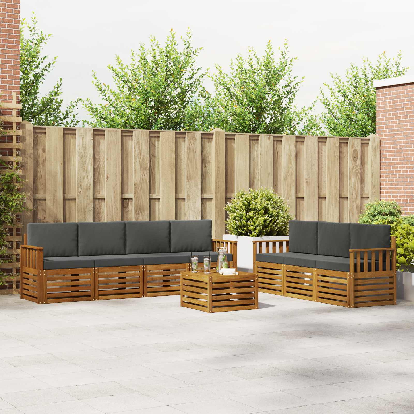 vidaXL Sofagarnituren 8 pcs Natur und Anthrazit Massivholz Akazie