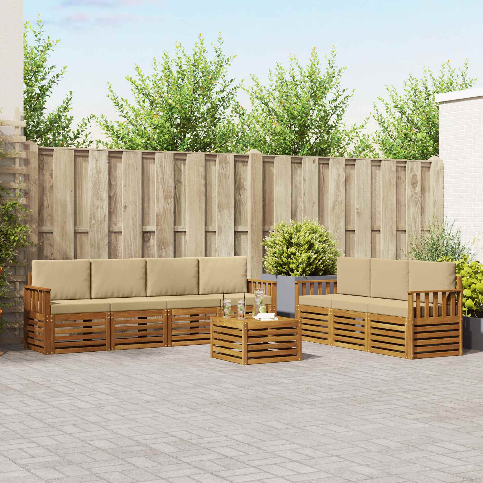 vidaXL Sofagarnituren 8 pcs Natur und Beige Massivholz Akazie