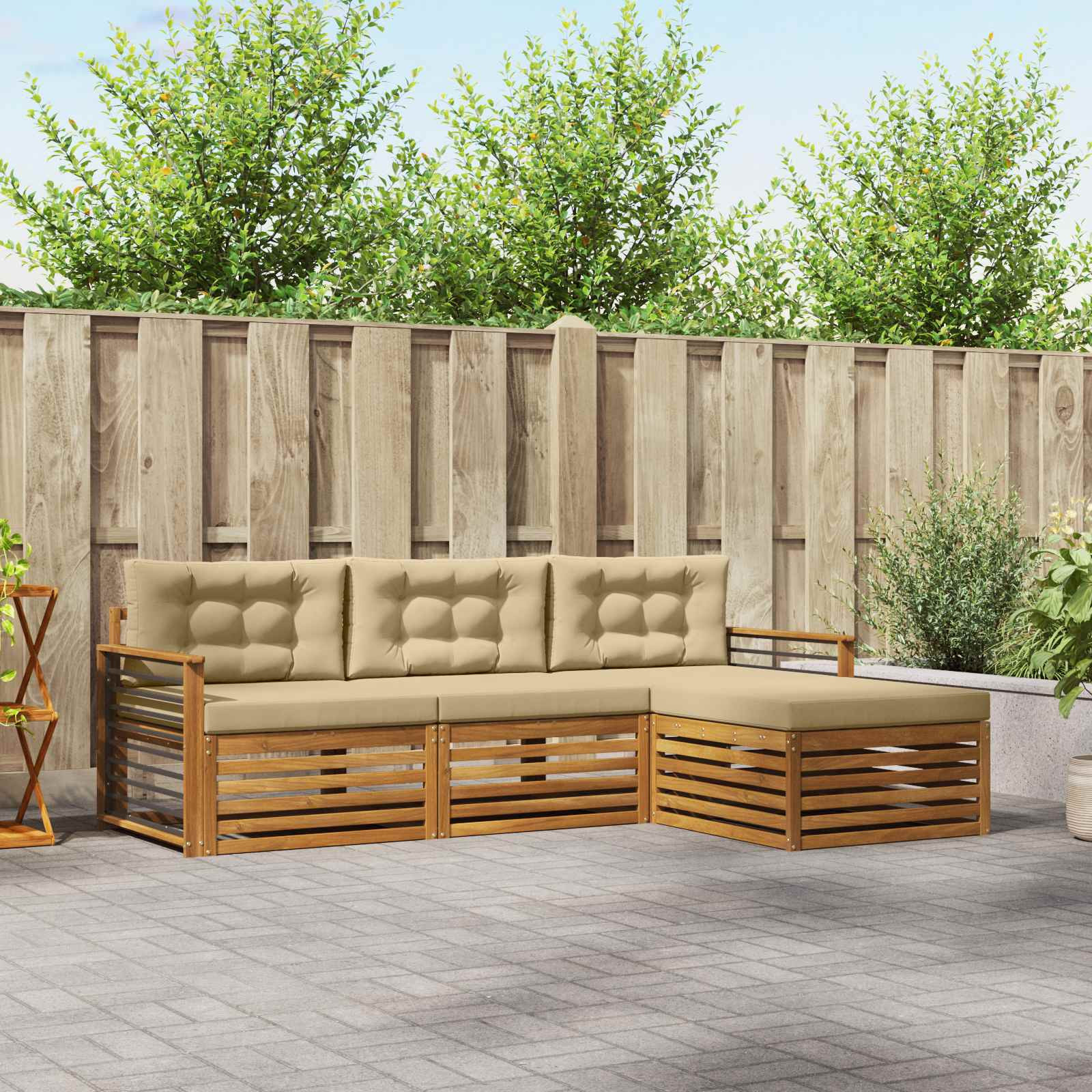 vidaXL Outdoor-Sofagarnitur Natur und Beige 249,5 x 162,5 x 73 cm