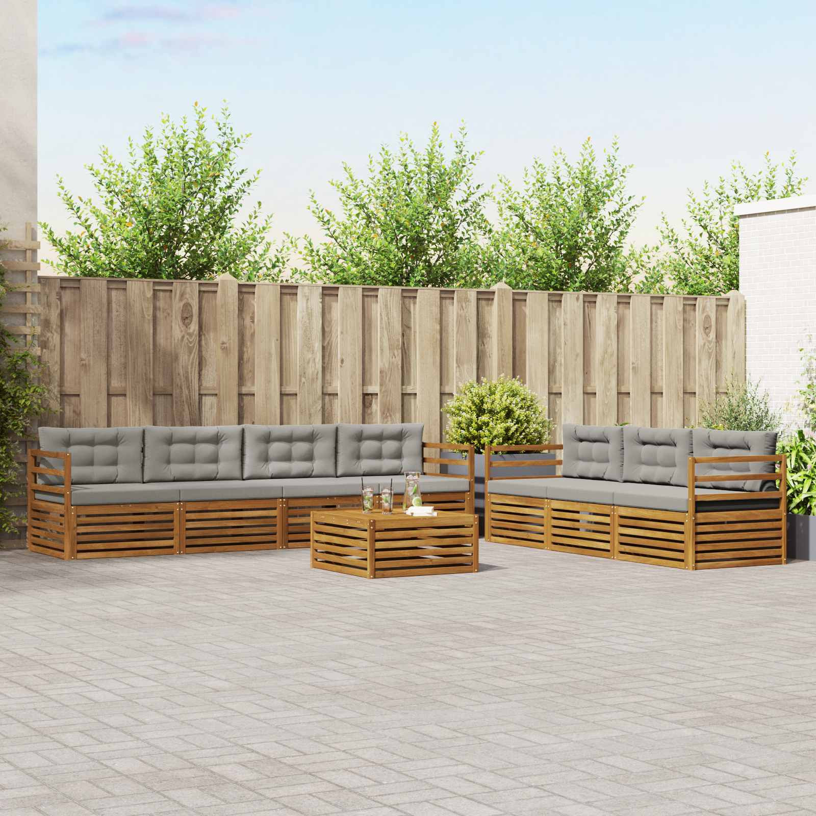 vidaXL Outdoor-Sofagarnitur mit Kissen 8 pcs Natürlich und Hellgrau