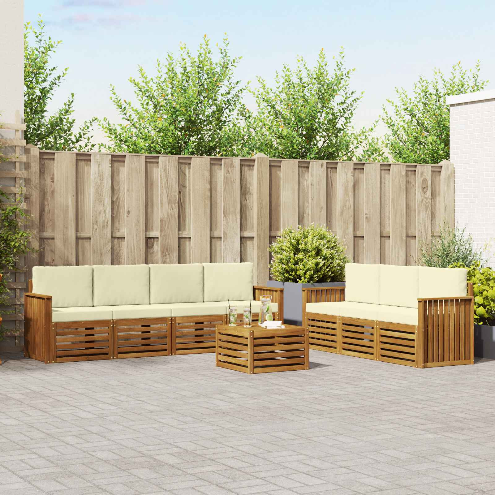 vidaXL Sofagarnituren 8 pcs Natur und Creme Massivholz Akazie