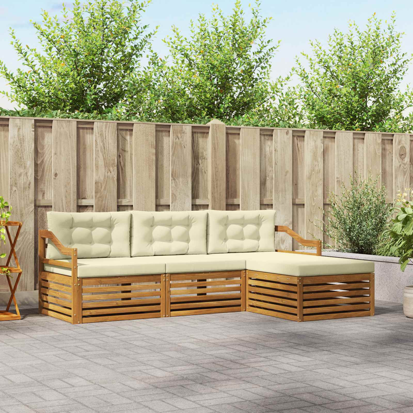 vidaXL Outdoor-Sofagarnitur Natur und Creme 245,5 x 162,5 x 73 cm