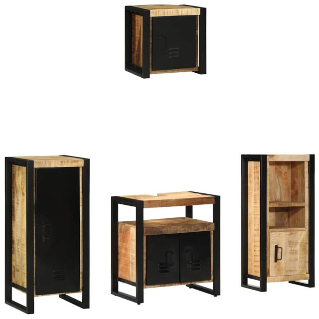 vidaXL Badezimmermöbel-Set 4 pcs Braun und Schwarz Massivholz Mango