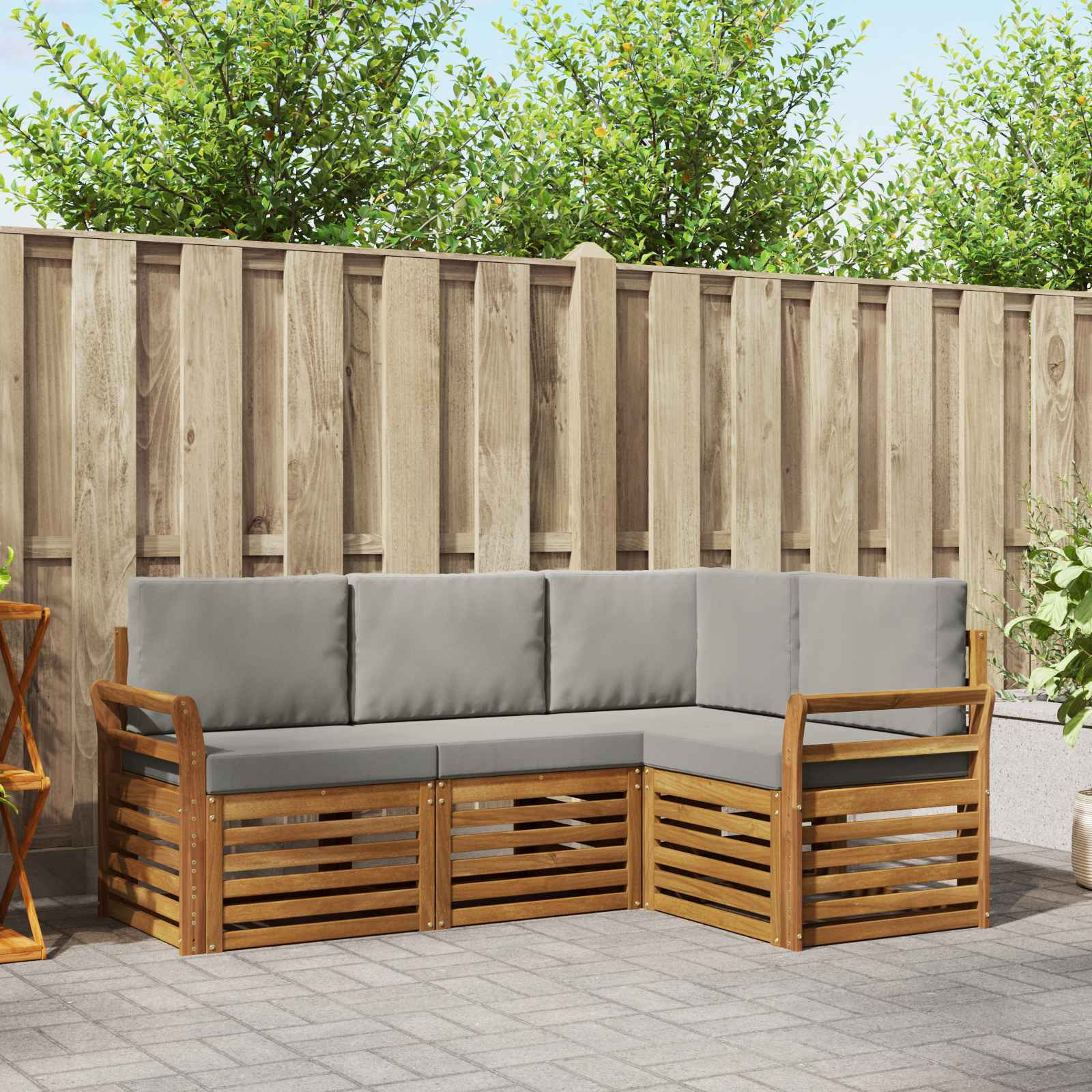 vidaXL Sofagarnituren 4 pcs Natürlich und Hellgrau Massivholz Akazie